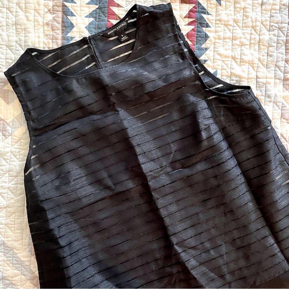 Banana Republic Black Striped Semi-Sheer Blouse